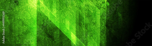 Bright green grunge abstract banner design. Geometric tech vector background