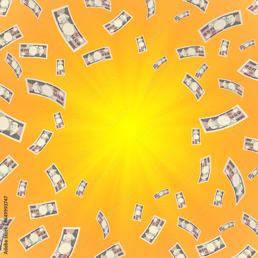 Stockillustratie 経済のイラスト素材 マネー 舞い落ちるお札 リアル風一万円札 4 4 オレンジ Adobe Stock