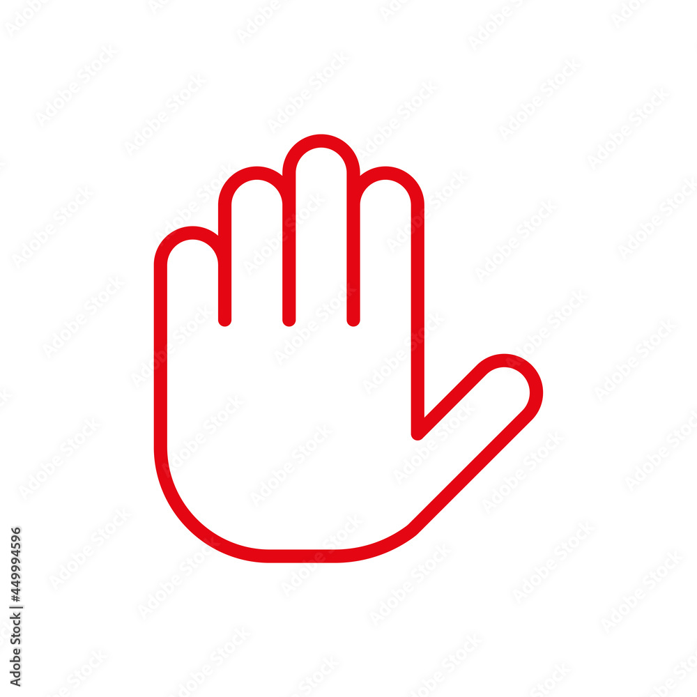 Icono de detenerse. Alto, pare. Símbolo de mano para detenerse. Ilustración vectorial estilo línea rojo Icono de detenerse. Alto, pare. Símbolo de mano para detenerse. Ilustración vectorial estilo línea rojo