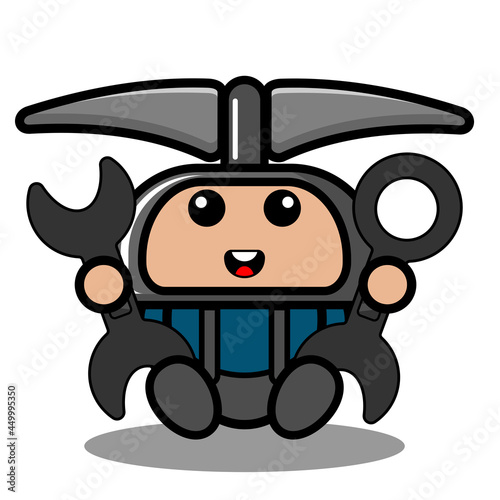 vector cartoon character doodle miner pickaxe cute mascot costume holding mechanical tool