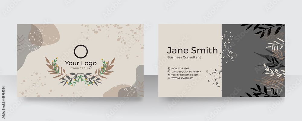 Modern beige pastel floral leaves nature business card design. Modern business card template red black colors. Flat design vector abstract creative - Vector
Modern beige pastel floral leaves nature business card design. Modern business card template red black colors. Flat design vector abstract creative - Vector
