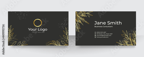 Modern black and gold business card design. Modern business card template gold black colors. Flat design vector abstract creative - Vector 