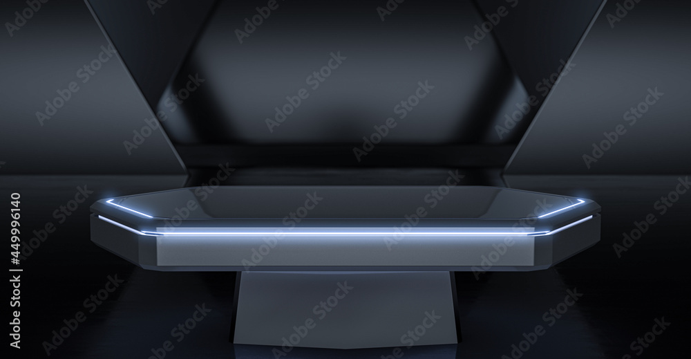 Elegant futuristic Showroom Background with product display. Future modern design Pedestal Showcase Stage. 3D Rendering Elegant futuristic Showroom Background with product display. Future modern design Pedestal Showcase Stage. 3D Rendering