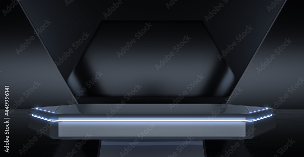 Elegant futuristic Showroom Background with product display. Future modern design Pedestal Showcase Stage. 3D Rendering Elegant futuristic Showroom Background with product display. Future modern design Pedestal Showcase Stage. 3D Rendering