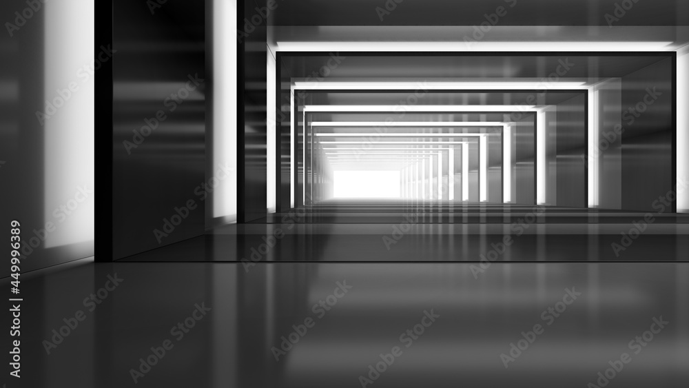 Abstract empty shining corridor interior with illumination. Futuristic Technology Design. 3d render illustration Abstract empty shining corridor interior with illumination. Futuristic Technology Design. 3d render illustration