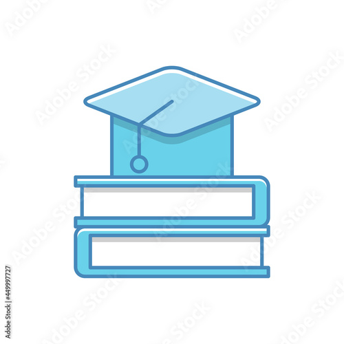 Simple graduation hat and books vector suitable for education icon with blue color 