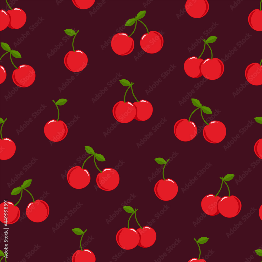 Cherry pattern on dark brown background seamless vector pattern design Cherry pattern on dark brown background seamless vector pattern design