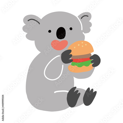 オーストラリアの動物　ハンバーガーを食べるコアラのベクターイラスト