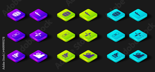 Set Skates, Landslide, Climber rope, Kayak or canoe, Formula 1 racing car and Rafting boat icon. Vector