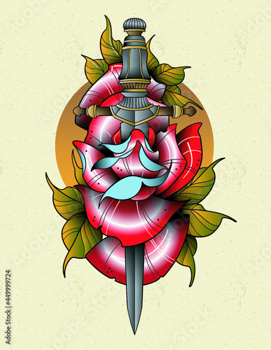 dagger tattoo rose
