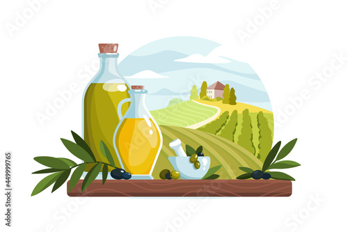 Organic olive oil product in bottle