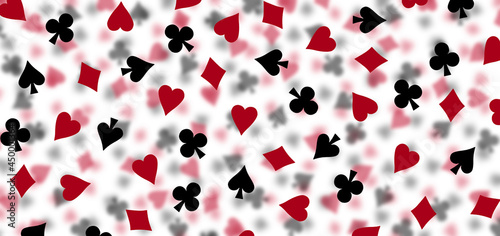 Photography Background from playing cards signs on white, casino or poker gambling concept