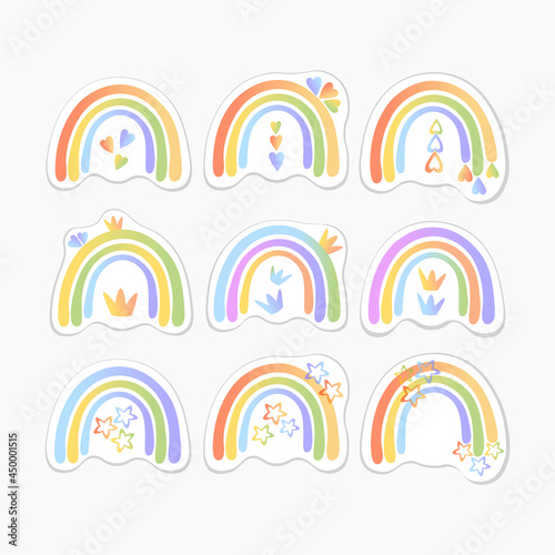 vector rainbow stickers set for kids heart crown star watercolor gradient
