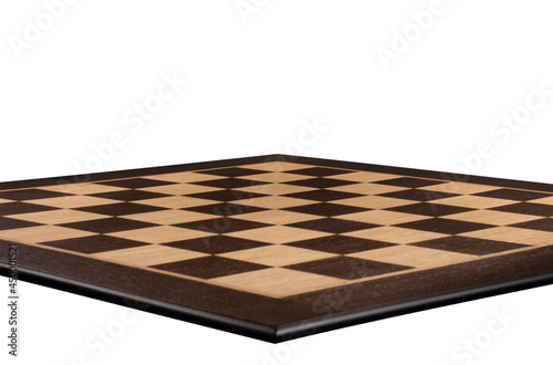 Chess board on white isolated close up