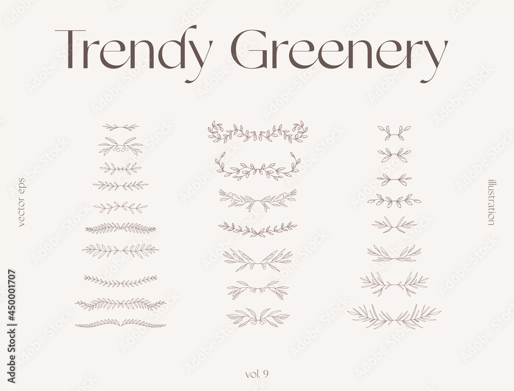 Hand draw one line floral elements greenery vector Hand draw one line floral elements greenery vector