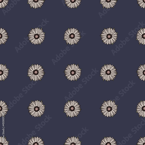 Seamless pattern sunflowers dark blue background. Simple texture with line sunflower.