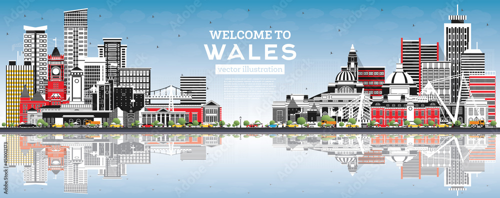 Welcome to Wales City Skyline with Gray Buildings and Blue Sky.