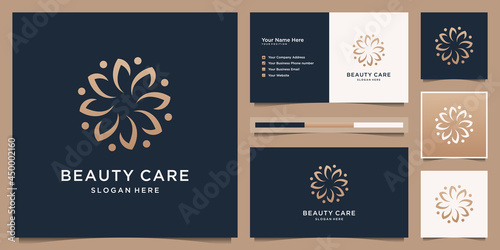 Feminine beauty flower logo design with abstract luxury leaf circle concept