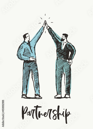 Sketch partnership teamwork business deal a vector