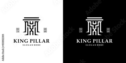 Vintage lawyer logo with creative combine king and pillar logo template