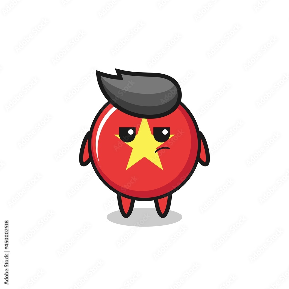 cute vietnam flag badge character with suspicious expression