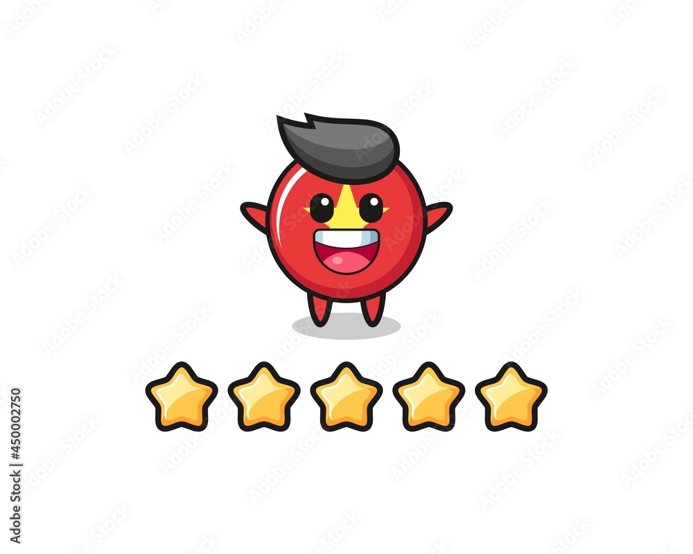 Fototapeta premium the illustration of customer best rating, vietnam flag badge cute character with 5 stars