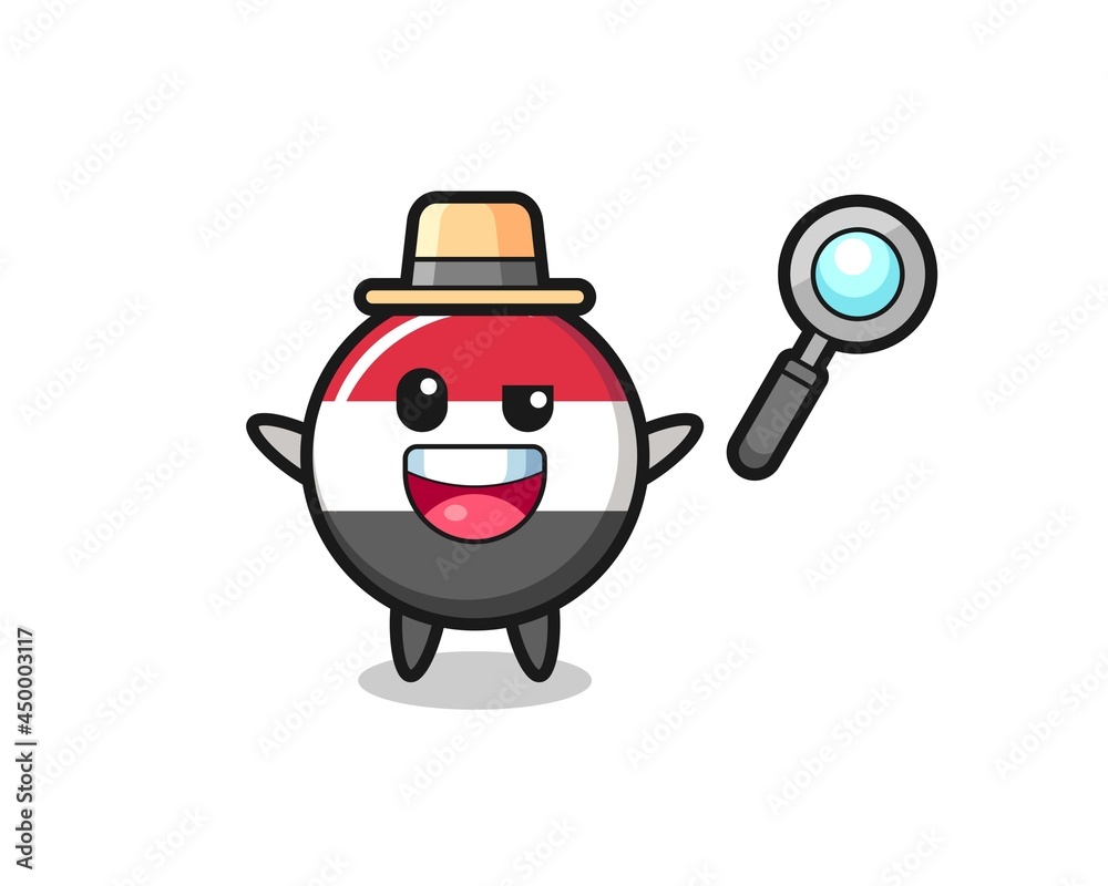 illustration of the yemen flag badge mascot as a detective who manages to solve a case