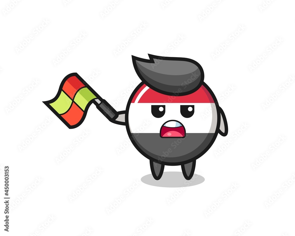 yemen flag badge cartoon as the line judge hold the flag up at a 45 degree angle