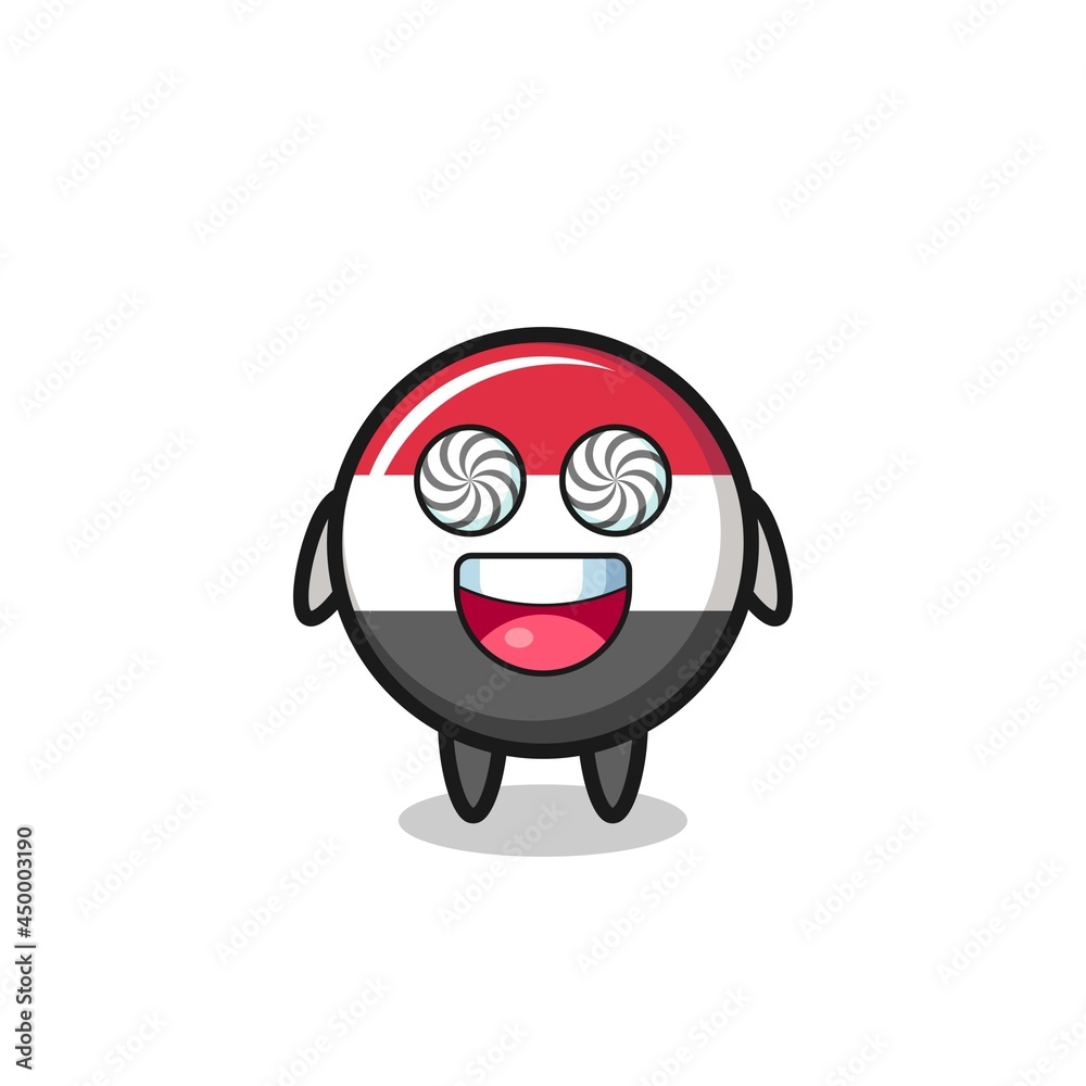 cute yemen flag badge character with hypnotized eyes cute yemen flag badge character with hypnotized eyes