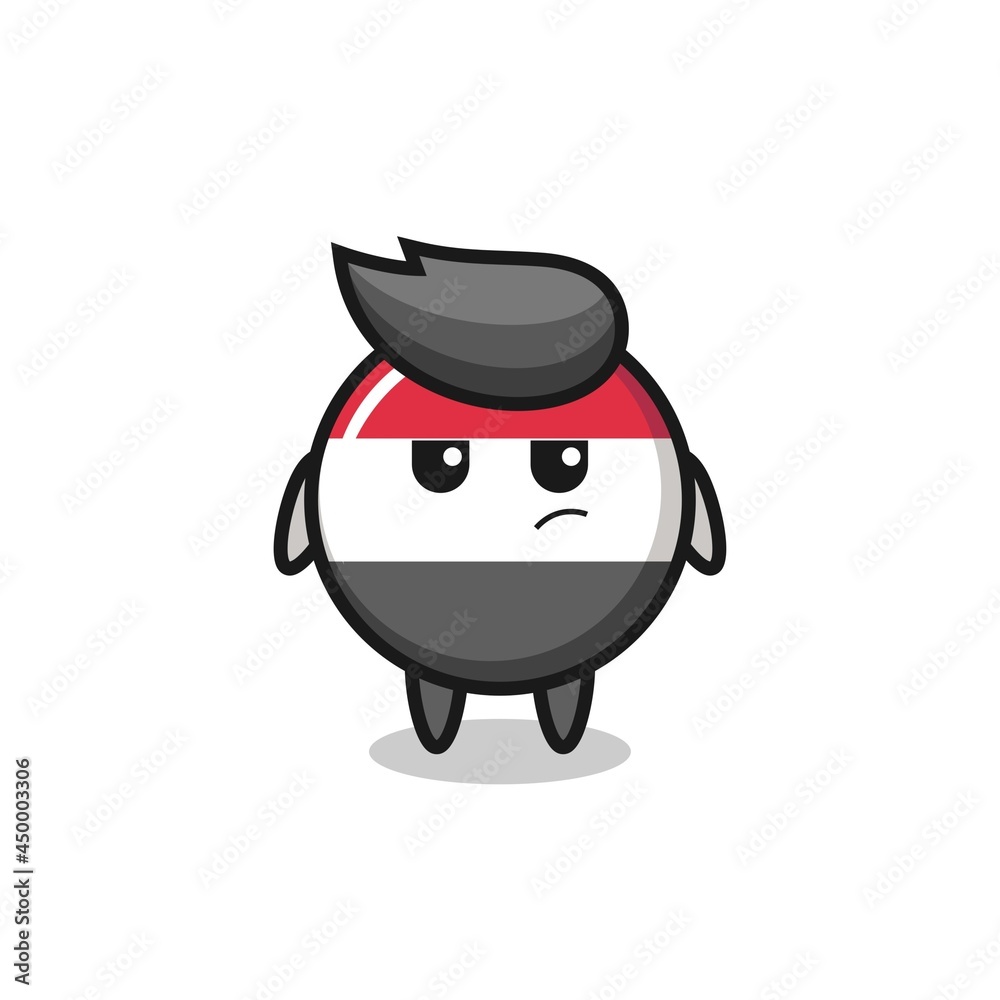 cute yemen flag badge character with suspicious expression