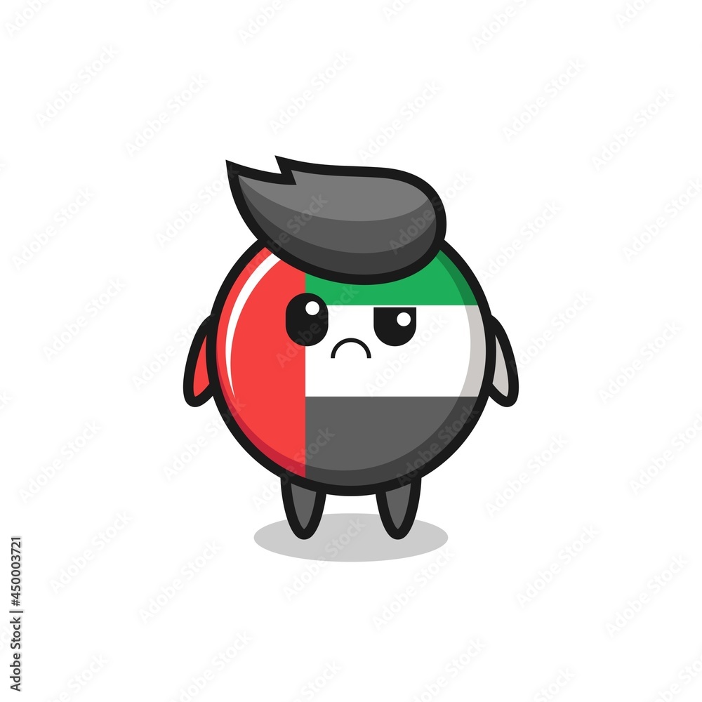 the mascot of the uae flag badge with sceptical face