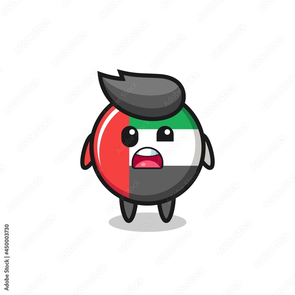 the shocked face of the cute uae flag badge mascot