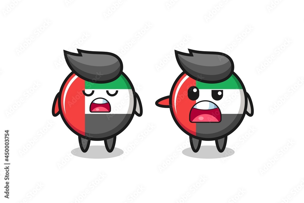 illustration of the argue between two cute uae flag badge characters