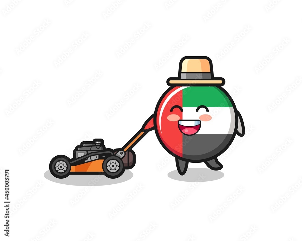 illustration of the uae flag badge character using lawn mower illustration of the uae flag badge character using lawn mower