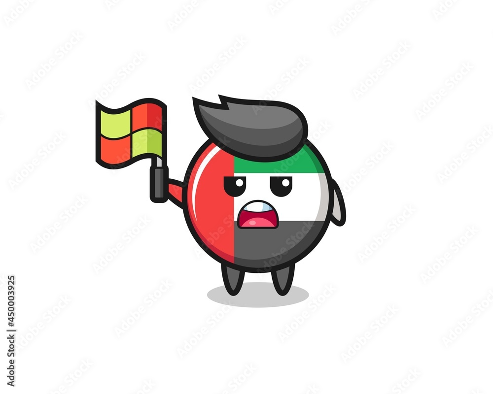 uae flag badge character as line judge putting the flag up