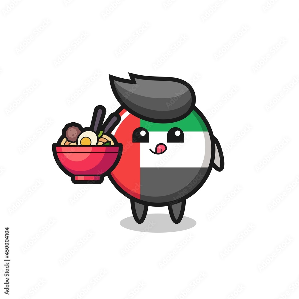 cute uae flag badge character eating noodles