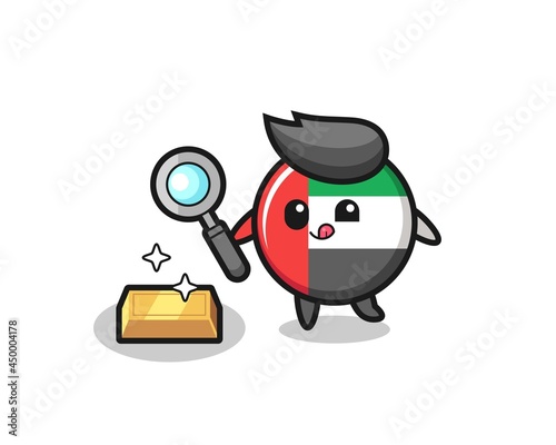 uae flag badge character is checking the authenticity of the gold bullion