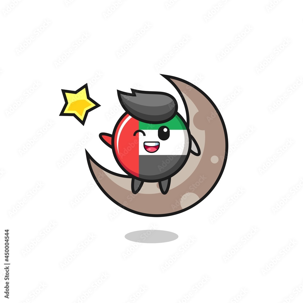 illustration of uae flag badge cartoon sitting on the half moon illustration of uae flag badge cartoon sitting on the half moon