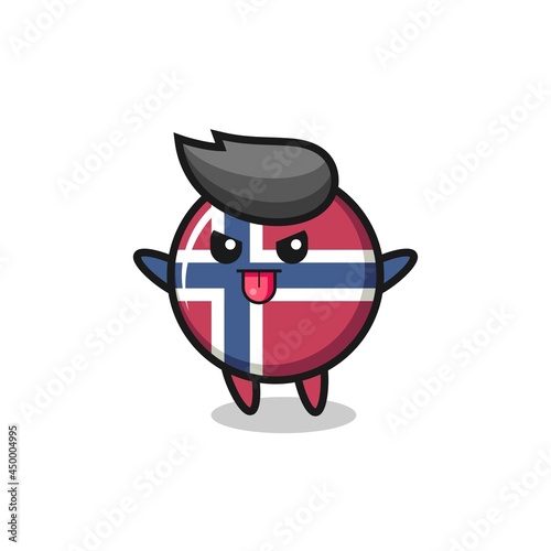 naughty norway flag badge character in mocking pose
