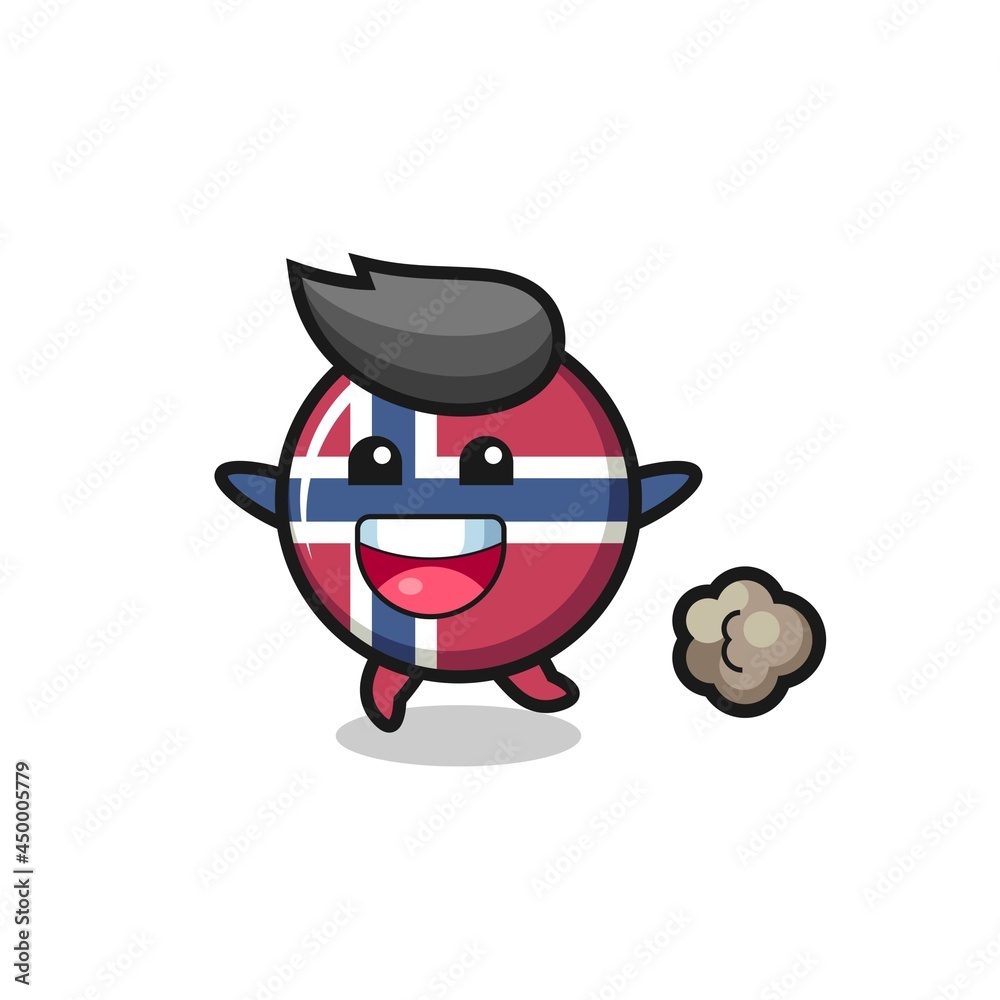 the happy norway flag badge cartoon with running pose