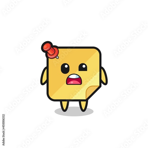 the shocked face of the cute sticky notes mascot