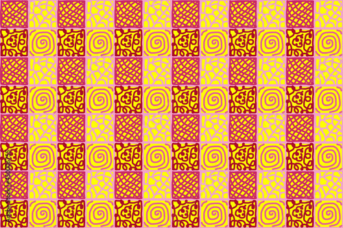 Seamless wallpaper with beautiful lines in a streak-free pink tone for African fashion fabrics and printed products, yellow orange background.