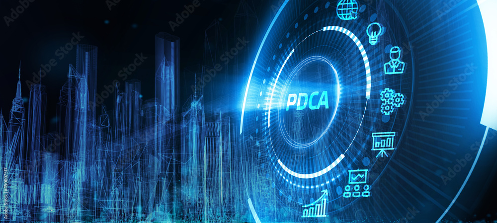Fototapeta premium PDCA Plan Do Act Check Business technology concept. Technology, Internet and network concept.