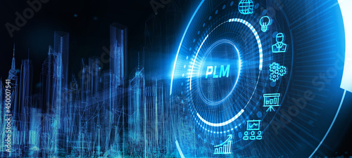 PLM Product lifecycle management system technology concept. Technology, Internet and network concept.
