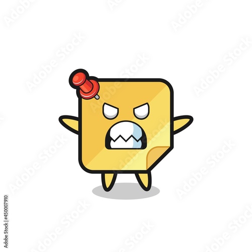 wrathful expression of the sticky notes mascot character