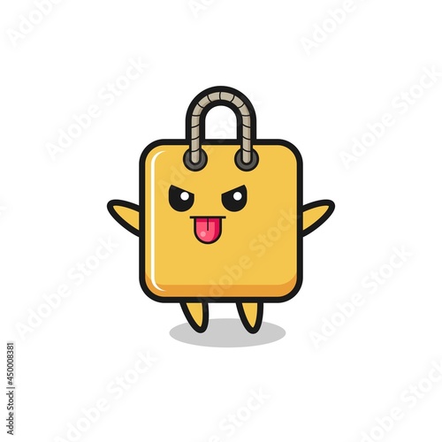 naughty shopping bag character in mocking pose