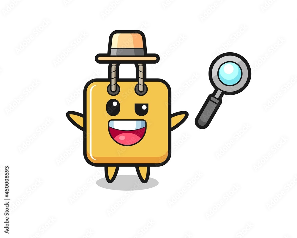 illustration of the shopping bag mascot as a detective who manages to solve a case