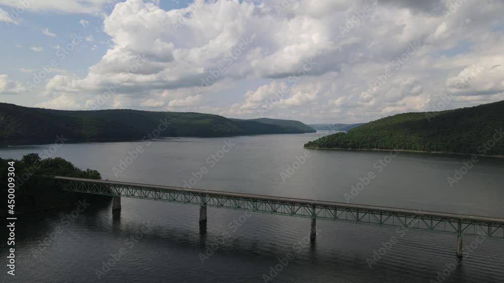 Drone video of bridge and river in the Allegheny National Forest in Pennsylvania. Drone video of bridge and river in the Allegheny National Forest in Pennsylvania.