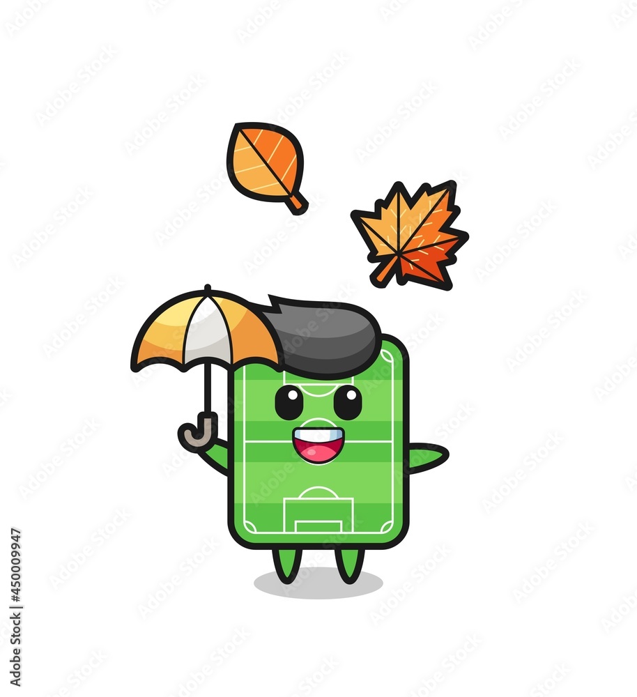 cartoon of the cute football field holding an umbrella in autumn cartoon of the cute football field holding an umbrella in autumn