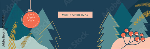 Christmas winter landscape background. Winter season landscape with christmas trees. vector background
